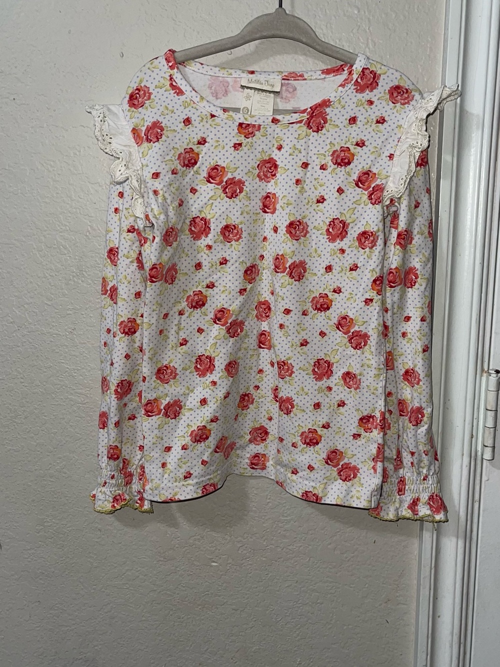 Matilda Jane White Long-Sleeve Top with Pink Rose Print